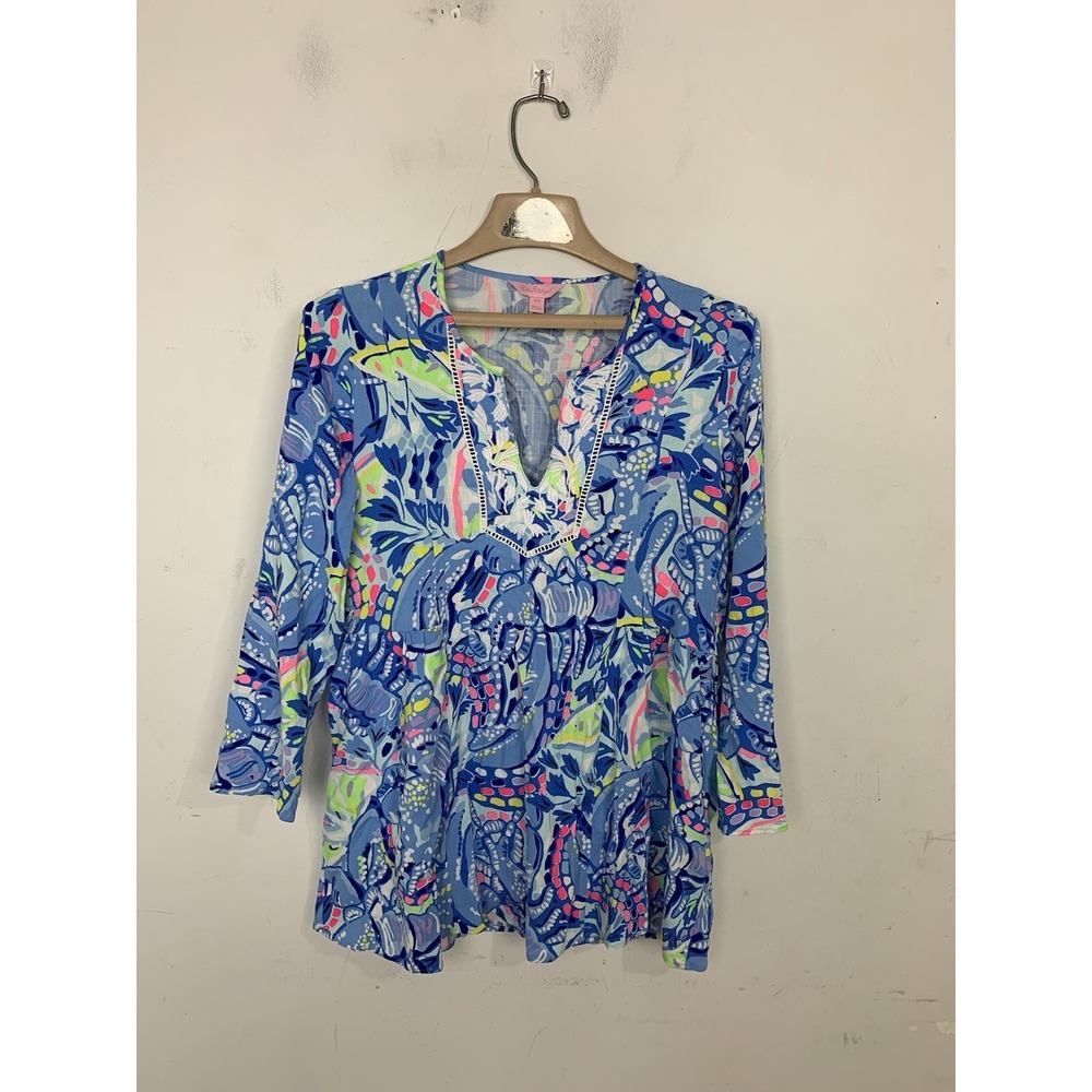 Lilly Pulitzer Women Shirt XXS Blue Tropical Vacation Travel Resort Preppy Beach